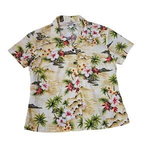 Womens Pacific Legend Size M Hawaiian Button Down Short Sleeve Shirt